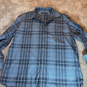 Alfani Men's Shirt XXL Deep Blue Long Sleeve Collared Button Down Pattern NWT
